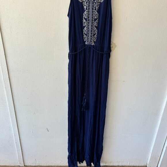 Knox Rose Maxi Dress Womens Medium Navy NWT Boho Embroidered Side Slits Strappy - Picture 2 of 9